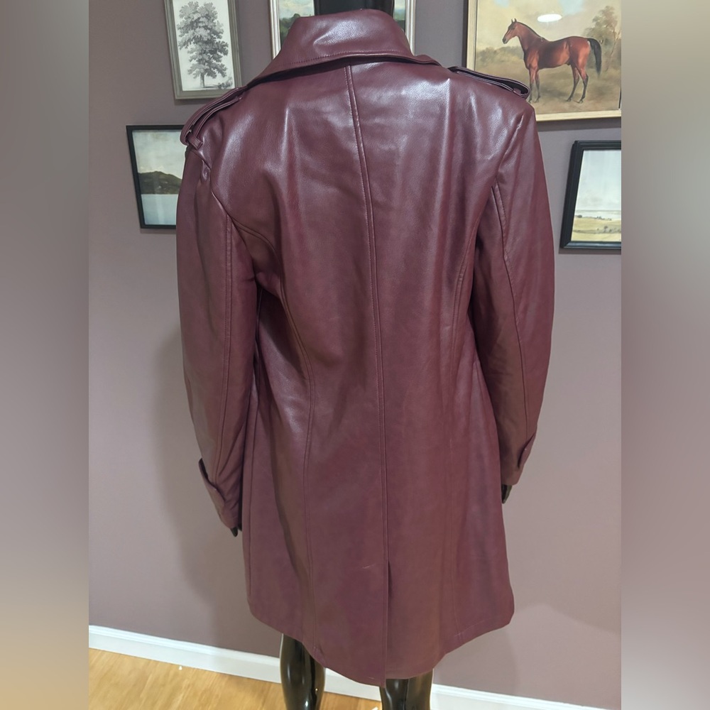 NWT-Bagatelle Open Front Faux Leather Trench Coat - Medium - Zinfandal - Picture 5 of 11